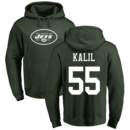 New York Jets Men Green Ryan Kalil Name and Number Logo NFL Football #55 Pullover Hoodie Sweatshirts->women nfl jersey->Women Jersey